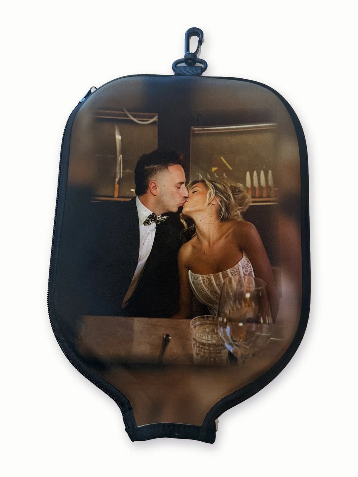 A DinkCozy paddle cover, personalized with a photo, front side