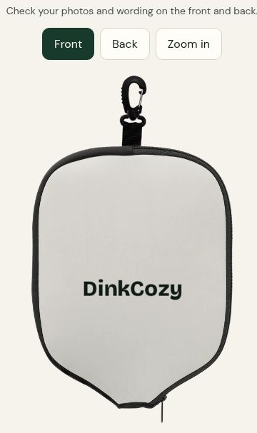 Front design preview showing the complete DinkCozy wordmark.